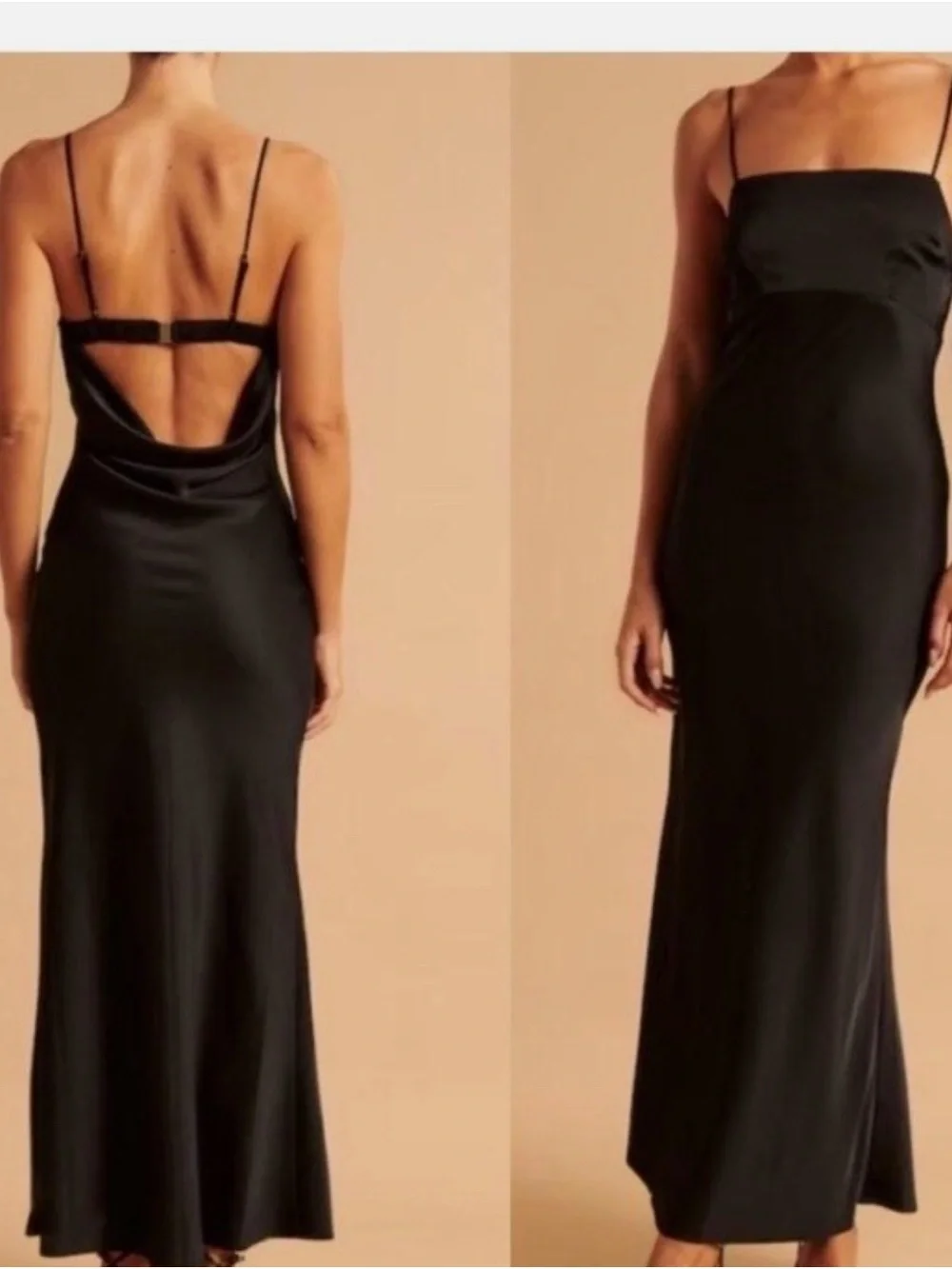 Abercrombie & Fitch Black Slip Satin Maxi Dress with Open Back